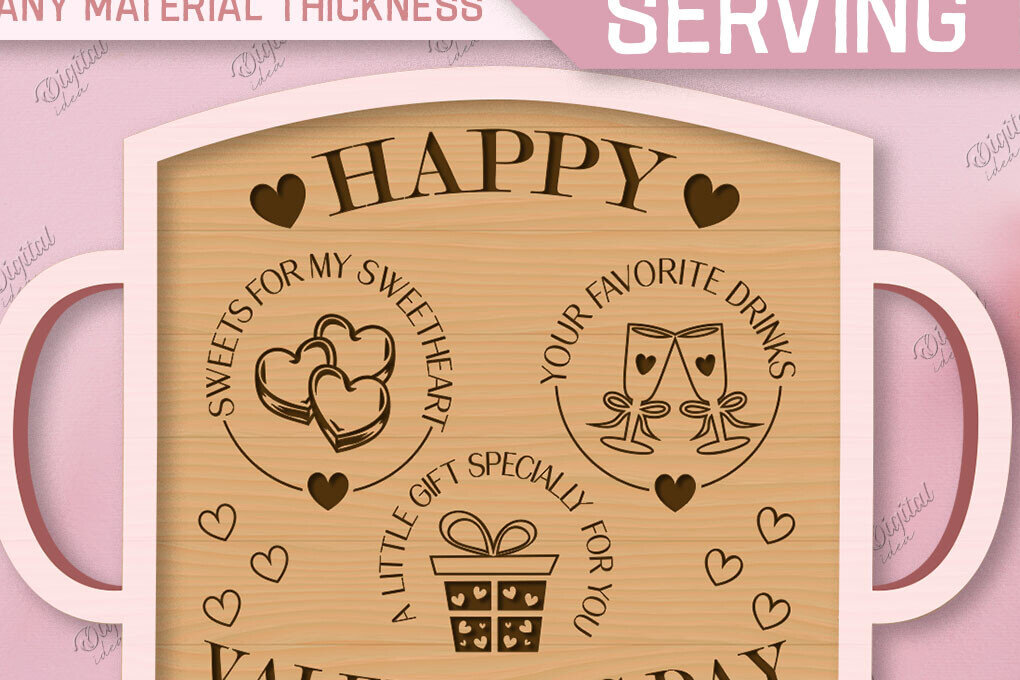 Σετ των 2 Intra απο ξύλο plywood 3mm-4mm πάχος – Δίσκος σερβιρίσματος του Αγίου Βαλεντίνου. Τρισδιάστατη Δίασταση  20x20 cm INTRAFABR-85845147