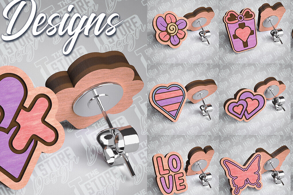 Σετ των 3 Intra απο ξύλο plywood 3mm-4mm πάχος – Σκουλαρίκια Valentines Stud Κοπή λέιζερ Δίασταση  5x5 cm INTRAFABR-83366255