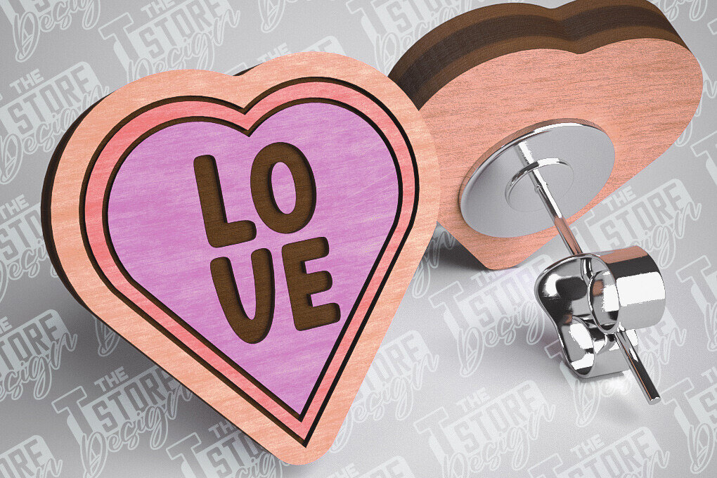 Σετ των 3 Intra απο ξύλο plywood 3mm-4mm πάχος – Σκουλαρίκια Valentines Stud Κοπή λέιζερ Δίασταση  5x5 cm INTRAFABR-83366060