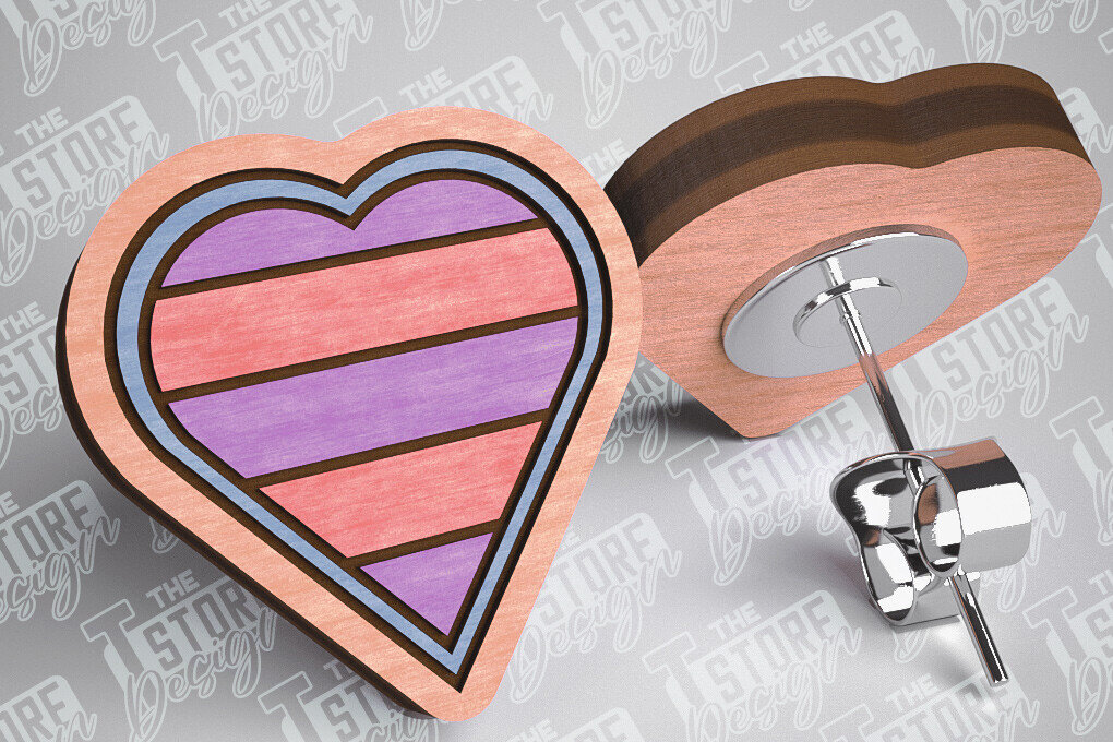 Σετ των 3 Intra απο ξύλο plywood 3mm-4mm πάχος – Σκουλαρίκια Valentines Stud Κοπή λέιζερ Δίασταση  5x5 cm INTRAFABR-83366180