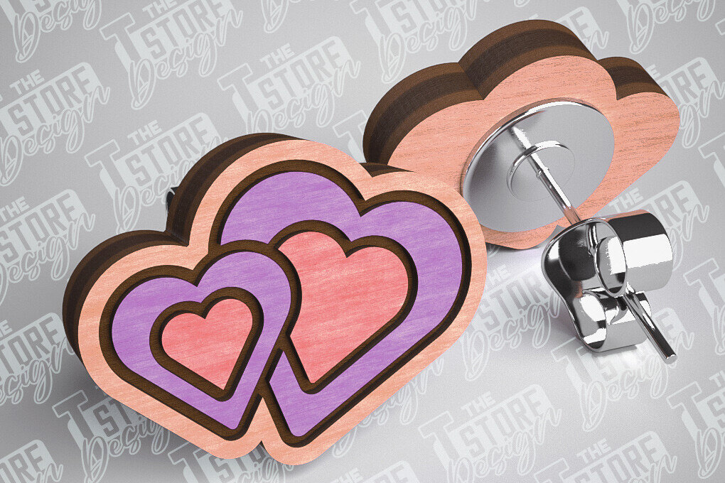 Σετ των 3 Intra απο ξύλο plywood 3mm-4mm πάχος – Σκουλαρίκια Valentines Stud Κοπή λέιζερ Δίασταση  5x5 cm INTRAFABR-83366192