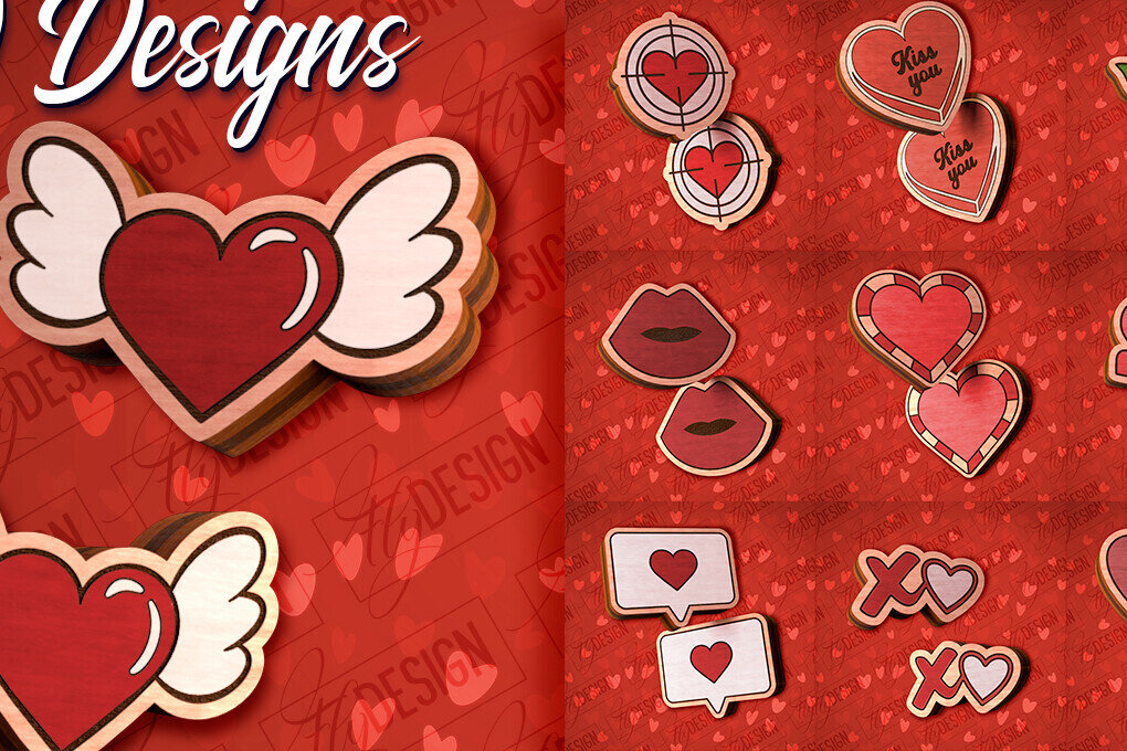 Σετ των 3 Intra απο ξύλο plywood 3mm-4mm πάχος – Valentines Stud Σκουλαρίκια Δίασταση  5x5 cm INTRAFABR-83060957