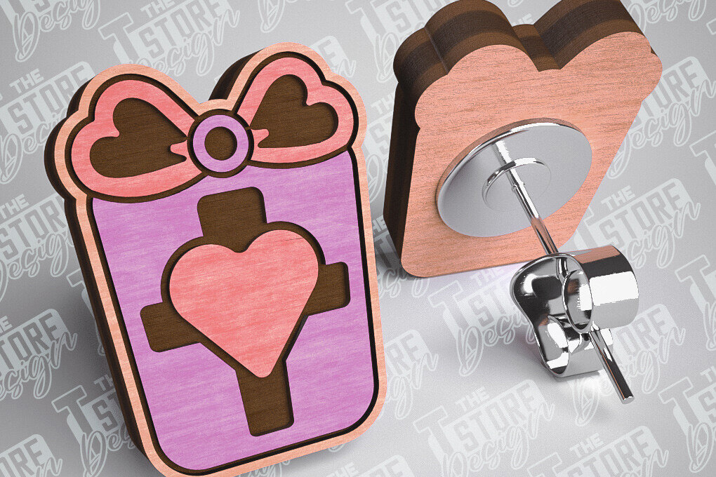 Σετ των 3 Intra απο ξύλο plywood 3mm-4mm πάχος – Σκουλαρίκια Valentines Stud Κοπή λέιζερ Δίασταση  5x5 cm INTRAFABR-83366003