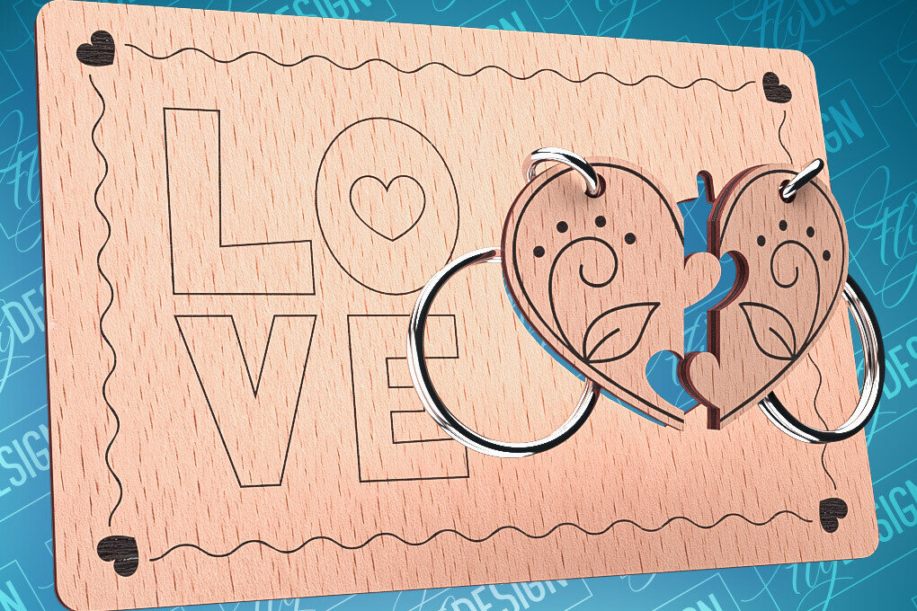 Σετ των 2 Intra απο ξύλο plywood 3mm-4mm πάχος – Ξύλινη κάρτα Αγίου Βαλεντίνου | CNC Δίασταση  20x20 cm INTRAFABR-87240465