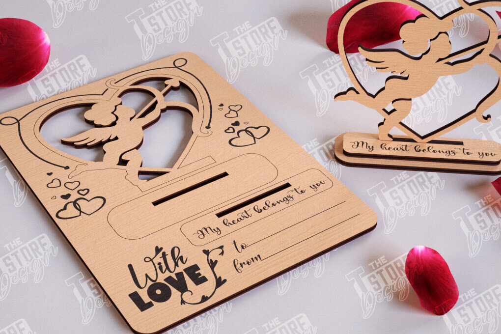 Σετ των 2 Intra απο ξύλο plywood 3mm-4mm πάχος – Ξύλινη κάρτα του Αγίου Βαλεντίνου | Ρομαντικό δώρο Δίασταση  20x20 cm INTRAFABR-110126494