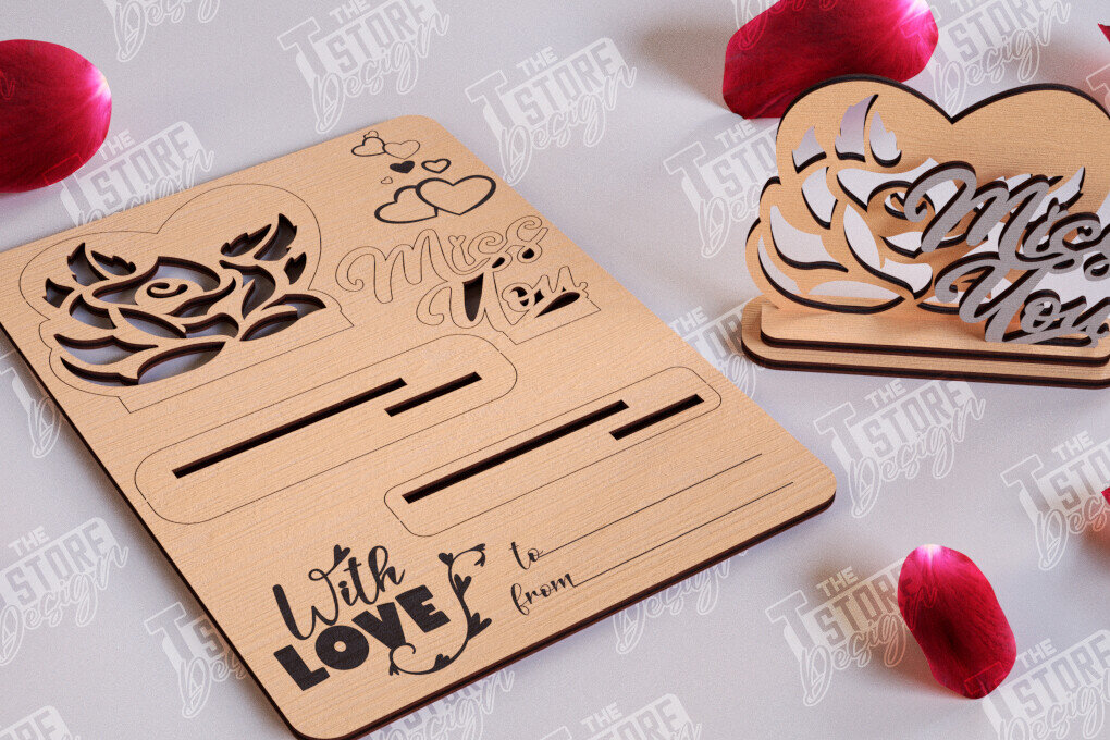 Σετ των 2 Intra απο ξύλο plywood 3mm-4mm πάχος – Ξύλινη κάρτα του Αγίου Βαλεντίνου | Ρομαντικό δώρο Δίασταση  20x20 cm INTRAFABR-110126499