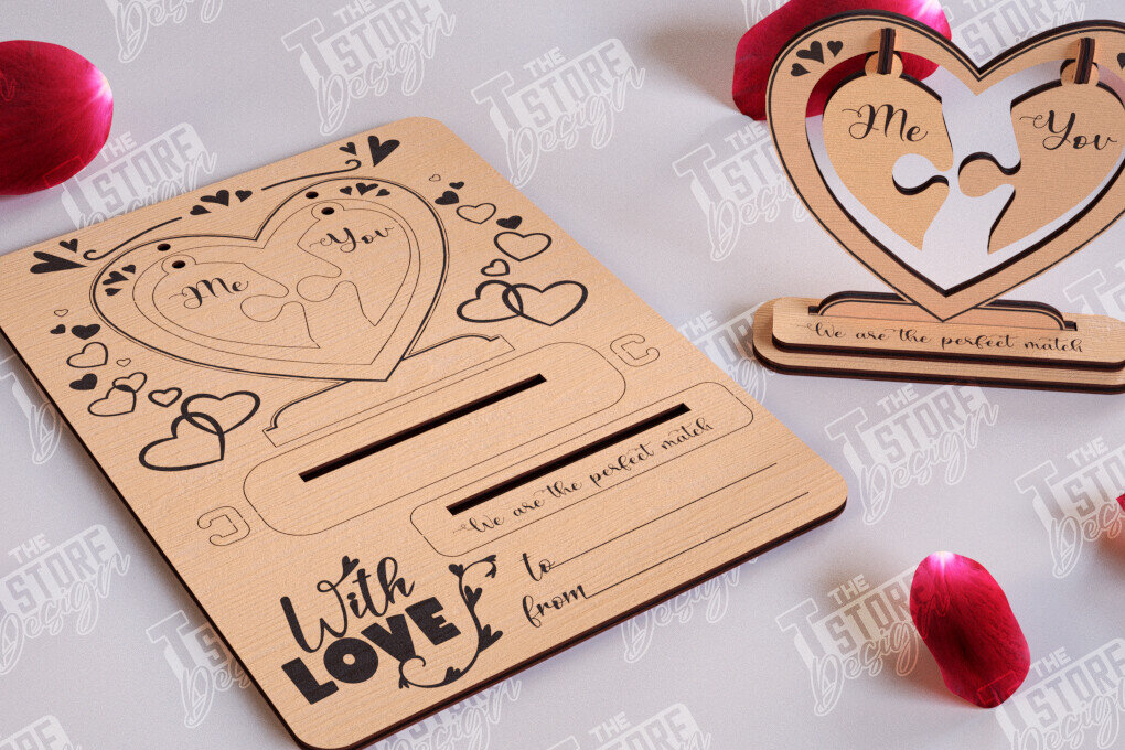 Σετ των 2 Intra απο ξύλο plywood 3mm-4mm πάχος – Ξύλινη κάρτα του Αγίου Βαλεντίνου | Ρομαντικό δώρο Δίασταση  20x20 cm INTRAFABR-110126513
