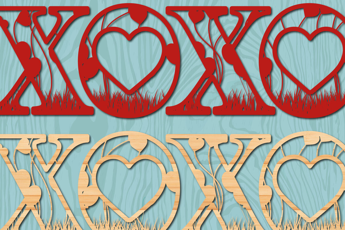 Σετ των 2 Intra απο ξύλο plywood 3mm-4mm πάχος – Valentine's Xoxo Δίασταση  20x20 cm INTRAFABR-22016102