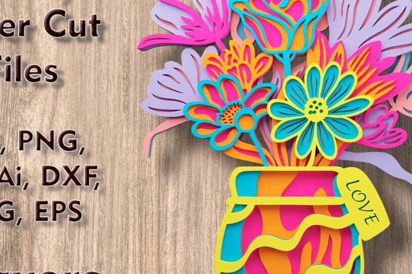 Σετ των 2 Intra απο ξύλο plywood 3mm-4mm πάχος – Βάζο με λουλούδια Πολυστρωματικά αρχεία λέιζερ Δίασταση  20x20 cm INTRAFABR-124707618