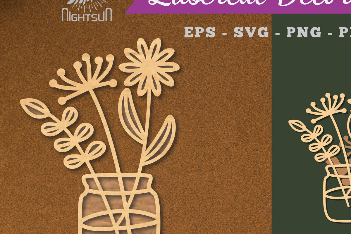 Σετ των 2 Intra απο ξύλο plywood 3mm-4mm πάχος – Βάζα με λουλούδια Διακόσμηση κομμένη με λέιζερ Δίασταση  20x20 cm INTRAFABR-112909266