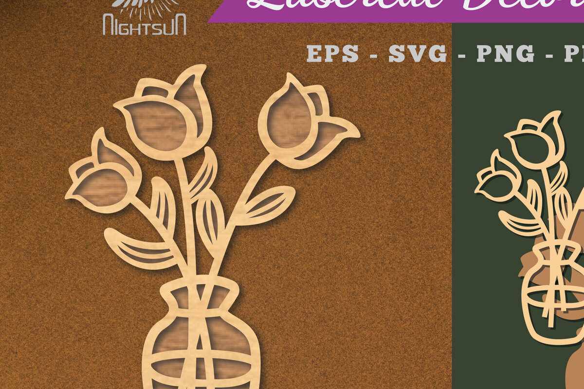 Σετ των 2 Intra απο ξύλο plywood 3mm-4mm πάχος – Βάζα με λουλούδια Διακόσμηση κομμένη με λέιζερ Δίασταση  20x20 cm INTRAFABR-112909355