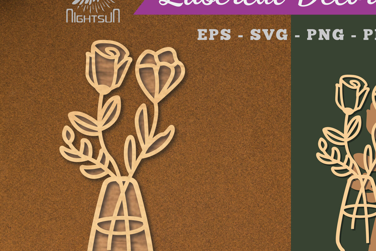 Σετ των 2 Intra απο ξύλο plywood 3mm-4mm πάχος – Βάζα με λουλούδια Διακόσμηση κομμένη με λέιζερ Δίασταση  20x20 cm INTRAFABR-112909435