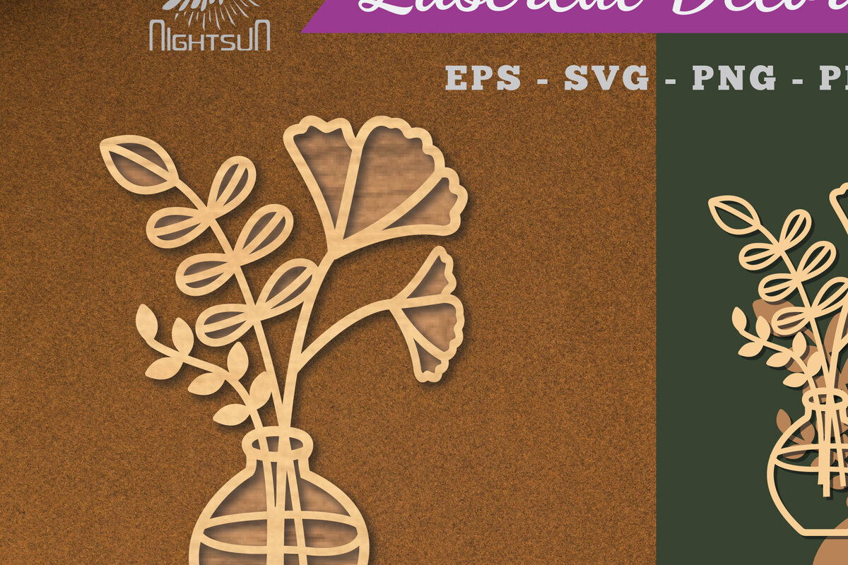 Σετ των 2 Intra απο ξύλο plywood 3mm-4mm πάχος – Βάζα με λουλούδια Διακόσμηση κομμένη με λέιζερ Δίασταση  20x20 cm INTRAFABR-112909449