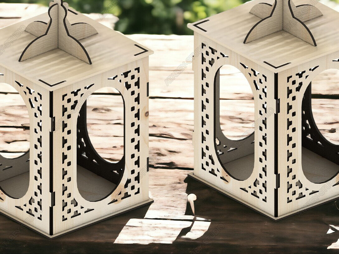 Σετ των 2 Intra απο ξύλο plywood 3mm-4mm πάχος – Διάνυσμα κομμένα σχέδια Φανάρι ρεσώ θήκη Δίασταση  20x20 cm INTRAFABR-92967916