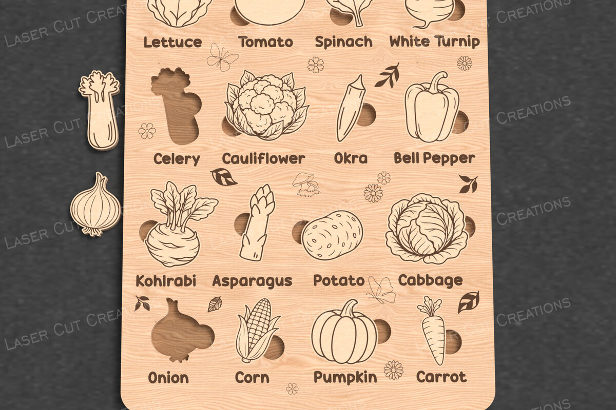 Σετ των 2 Intra απο ξύλο plywood 3mm-4mm πάχος – Παζλ λαχανικών για παιδιά - Cut Δίασταση  20x20 cm INTRAFABR-123089878