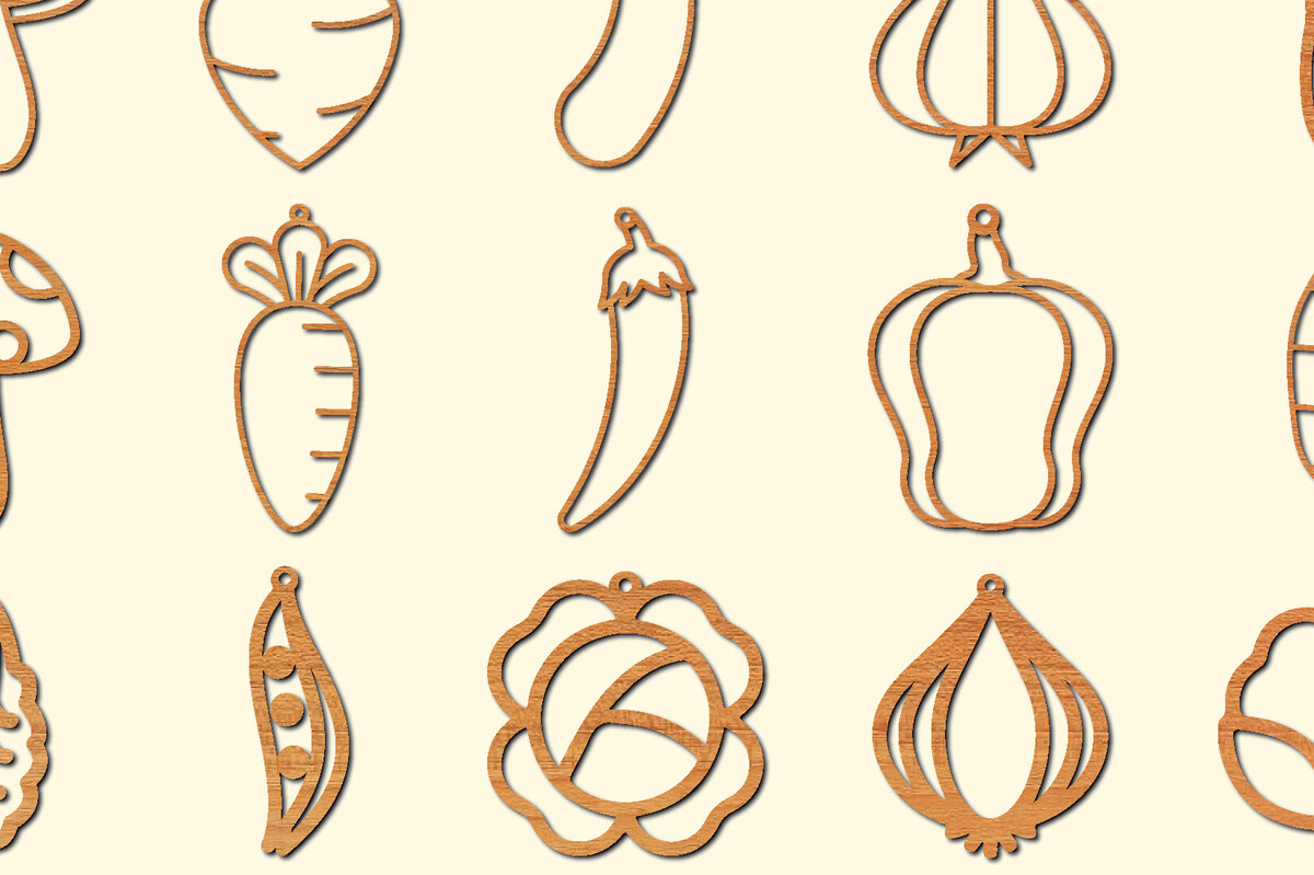 Σετ των 3 Intra απο ξύλο plywood 3mm-4mm πάχος – Λαχανικά Σκουλαρίκια Πακέτο Δίασταση  5x5 cm INTRAFABR-97331328