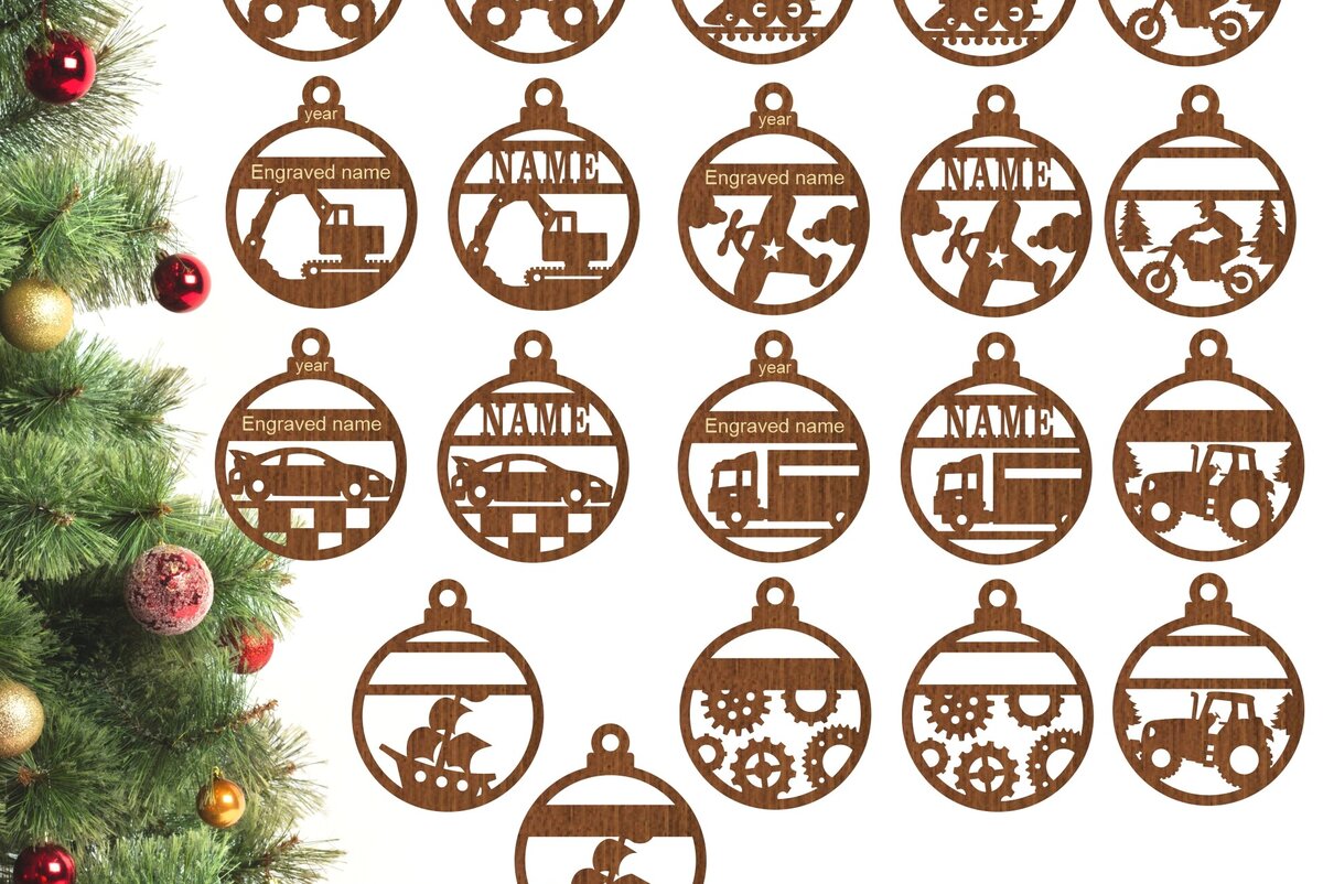 Σετ των 2 Intra απο ξύλο plywood 3mm-4mm πάχος – Χριστουγεννιάτικα στολίδια οχήματος, 10 Cut Δίασταση  20x20 cm INTRAFABR-76992195