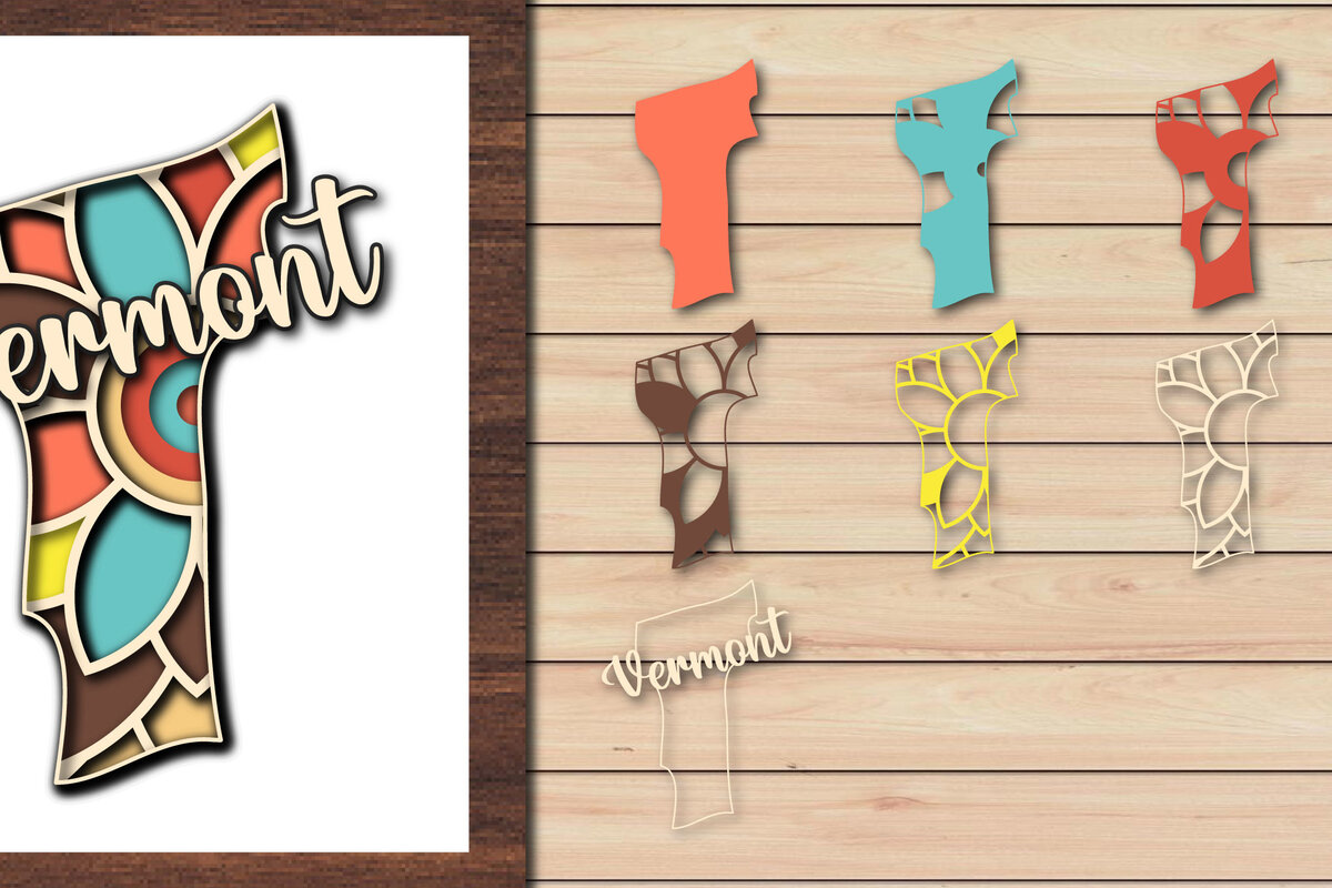 Σετ των 2 Intra απο ξύλο plywood 3mm-4mm πάχος – Κοπή χαρτιού 3d State Vermont USA Δίασταση  20x20 cm INTRAFABR-64957806