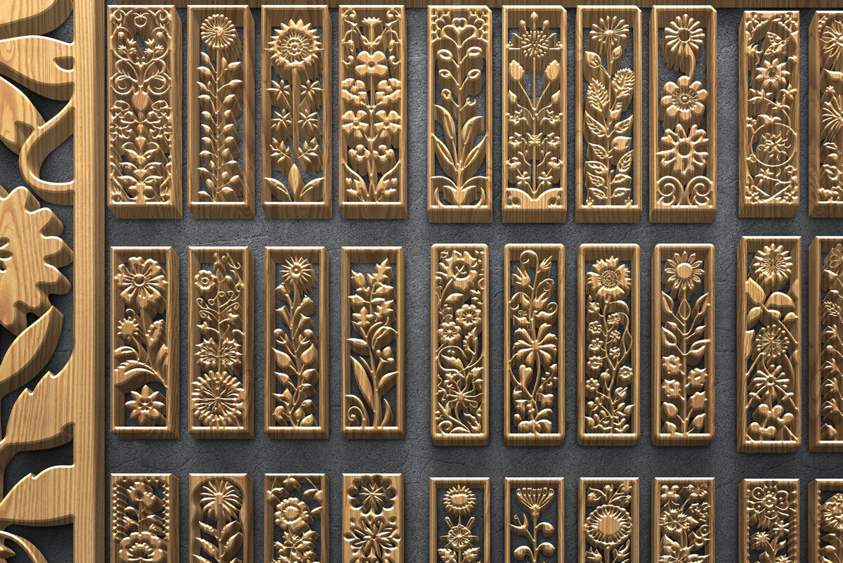 Σετ των 2 Intra απο ξύλο plywood 3mm-4mm πάχος – Vertical Floral Art Δίασταση  20x20 cm INTRAFABR-124703749