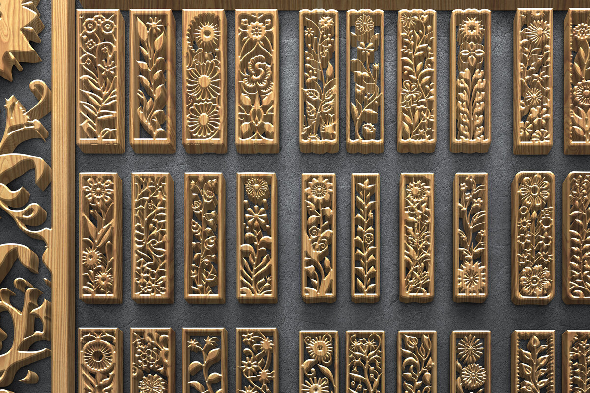 Σετ των 2 Intra απο ξύλο plywood 3mm-4mm πάχος – Κάθετα πάνελ φλοράλ κοπής με λέιζερ Δίασταση  20x20 cm INTRAFABR-124705143