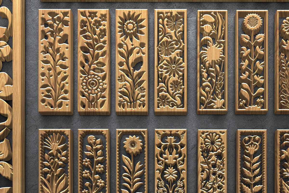 Σετ των 2 Intra απο ξύλο plywood 3mm-4mm πάχος – Κάθετα πάνελ φλοράλ κοπής με λέιζερ Δίασταση  20x20 cm INTRAFABR-124638025