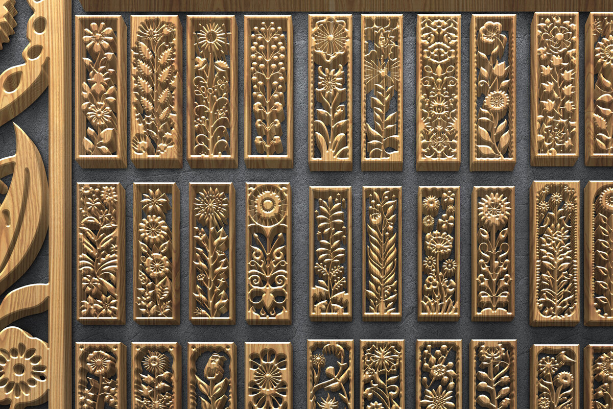 Intra απο ξύλο plywood 3mm-4mm πάχος – Vertical Floral Panel Laser Δίασταση  45x45 cm INTRAFABR-124703601