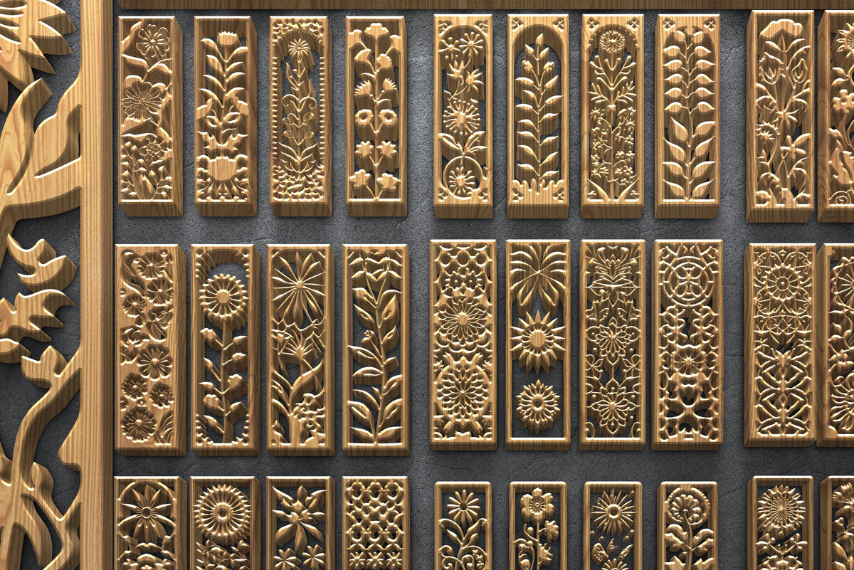 Σετ των 2 Intra απο ξύλο plywood 3mm-4mm πάχος – Πακέτο κάθετου πάνελ λουλουδιών Δίασταση  20x20 cm INTRAFABR-124703980