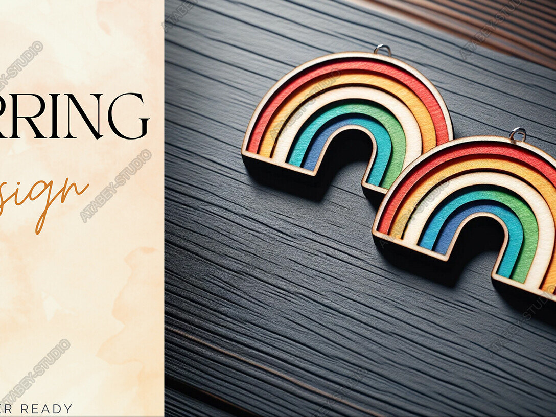 Σετ των 3 Intra απο ξύλο plywood 3mm-4mm πάχος – Ζωντανό σκουλαρίκι κοπής λέιζερ με θέμα το ουράνιο τόξο Δίασταση  5x5 cm INTRAFABR-91108978