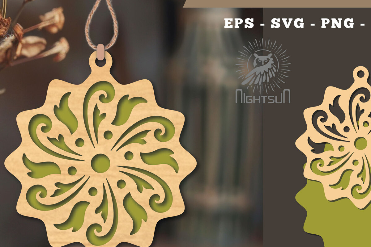 Σετ των 2 Intra απο ξύλο plywood 3mm-4mm πάχος – Βικτωριανό στολίδι με 3 Δίασταση  20x20 cm INTRAFABR-112189466