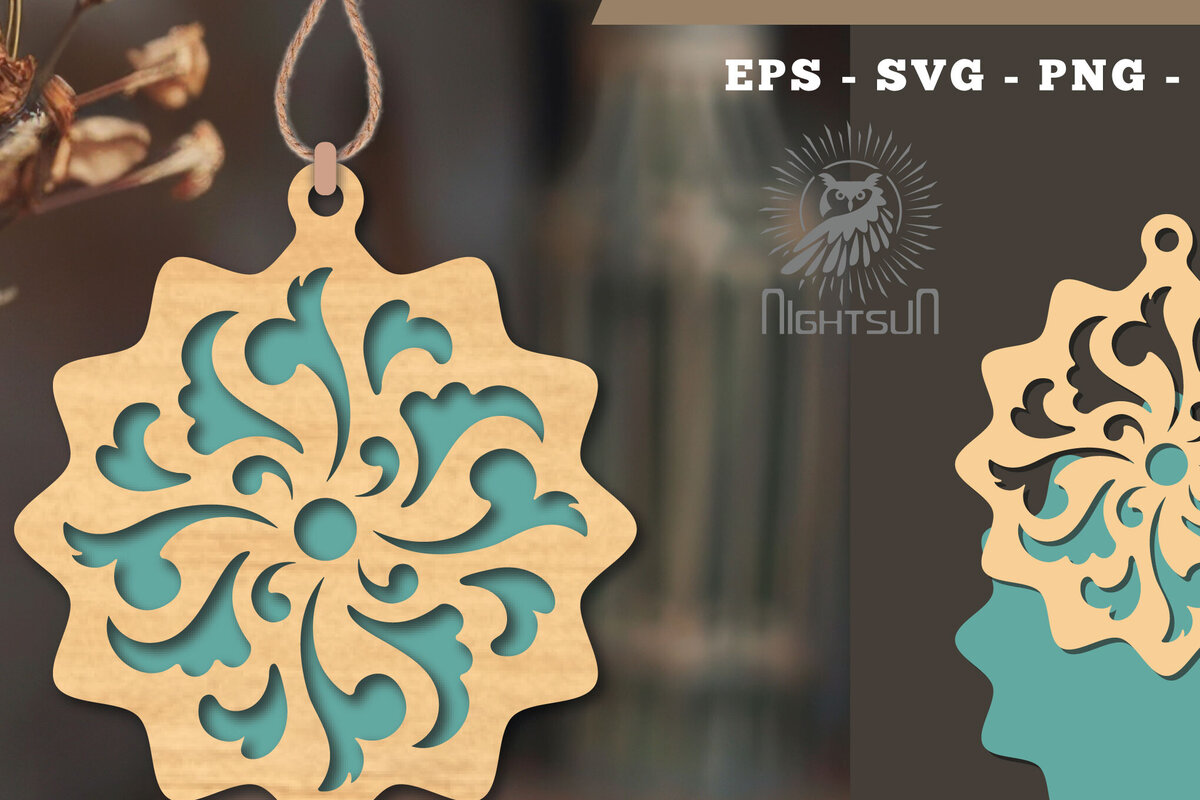 Σετ των 2 Intra απο ξύλο plywood 3mm-4mm πάχος – Βικτωριανό στολίδι κοπής με λέιζερ 5 Δίασταση  20x20 cm INTRAFABR-112189560