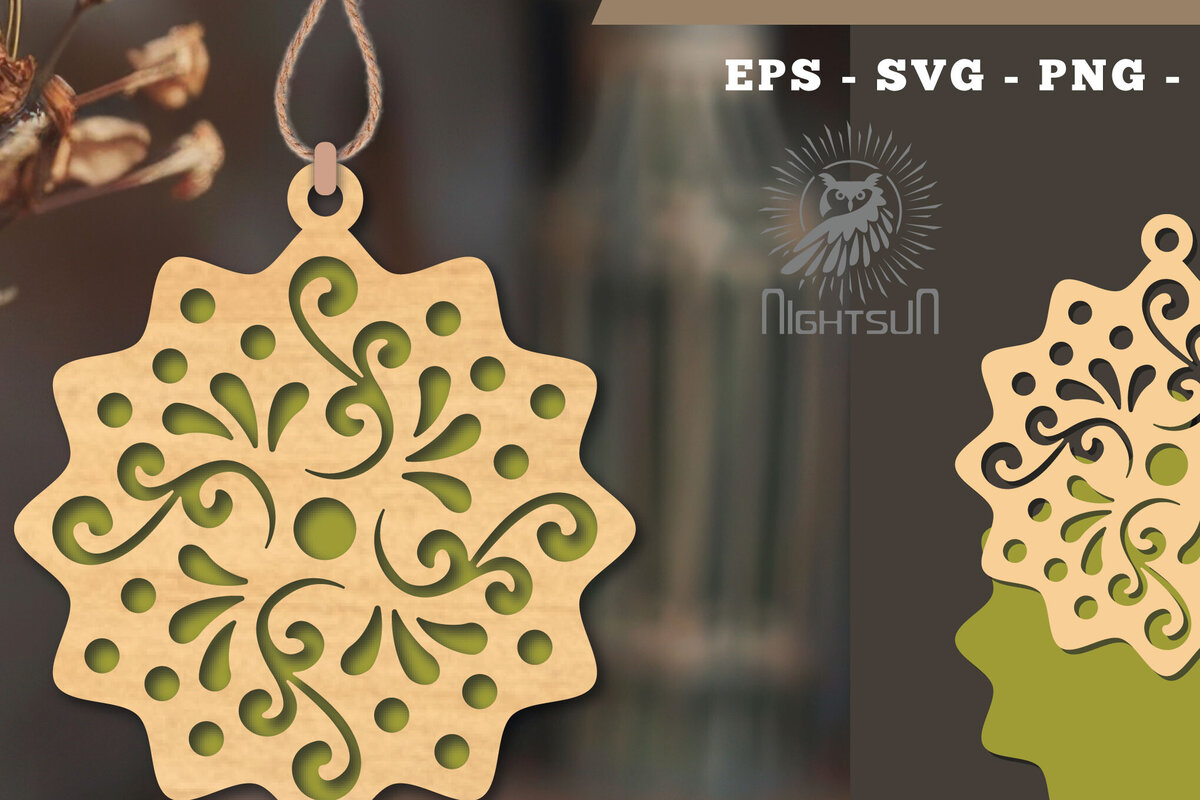 Σετ των 2 Intra απο ξύλο plywood 3mm-4mm πάχος – Βικτωριανό στολίδι με 6 Δίασταση  20x20 cm INTRAFABR-112189596