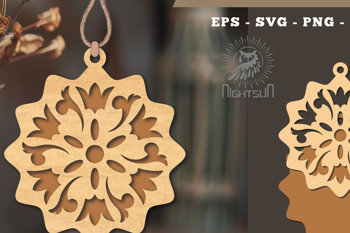 Σετ των 2 Intra απο ξύλο plywood 3mm-4mm πάχος – Βικτωριανό στολίδι κοπής με λέιζερ 8 Δίασταση  20x20 cm INTRAFABR-112189624