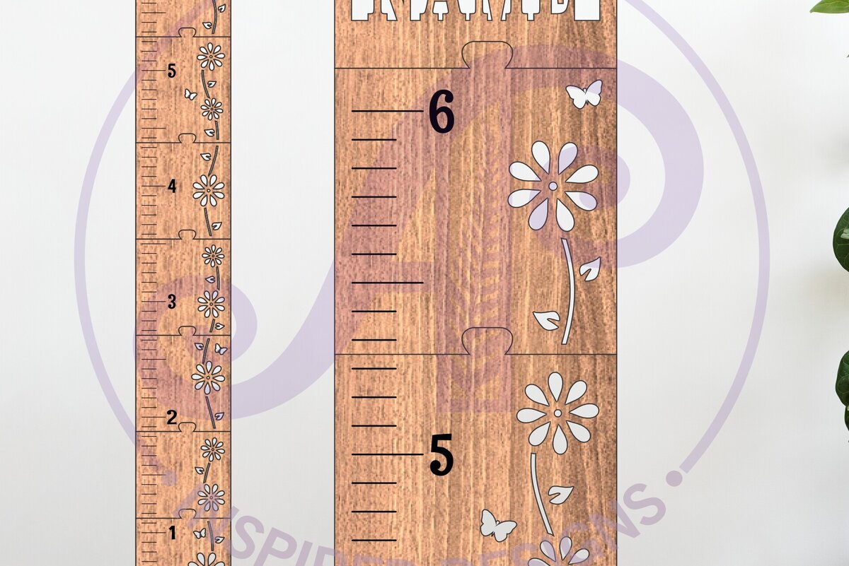 Σετ των 2 Intra απο ξύλο plywood 3mm-4mm πάχος – Vine Flower Kids Height Chart Imperial Δίασταση  20x20 cm INTRAFABR-119858292