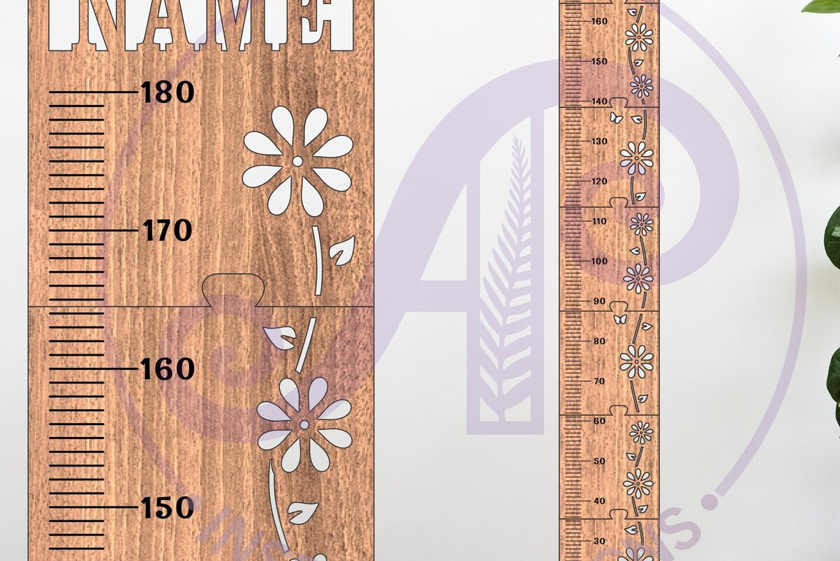Σετ των 2 Intra απο ξύλο plywood 3mm-4mm πάχος – Γράφημα Ύψους Vine Flower Kids σε μετρικό Δίασταση  20x20 cm INTRAFABR-119858052