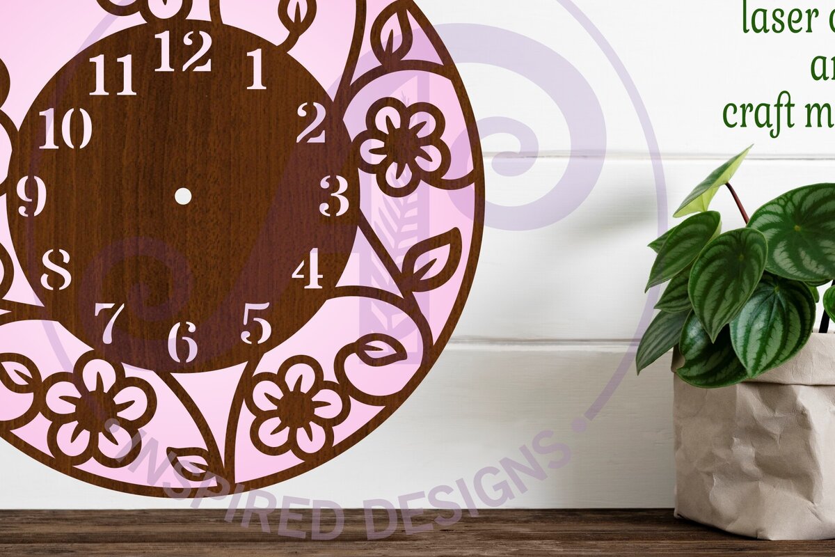 Σετ των 2 Intra απο ξύλο plywood 3mm-4mm πάχος – Vine Flowers Ρολόι Τοίχου Ρολόι Κόψιμο με λέιζερ Δίασταση  40x30 cm INTRAFABR-119858399