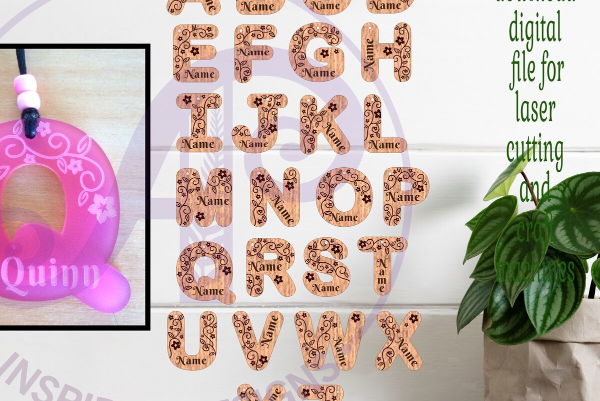 Σετ των 3 Intra απο ξύλο plywood 3mm-4mm πάχος – Μπρελόκ με Σχέδια Επιστολών με Θέμα Vine Δίασταση  5x5 cm INTRAFABR-96461074