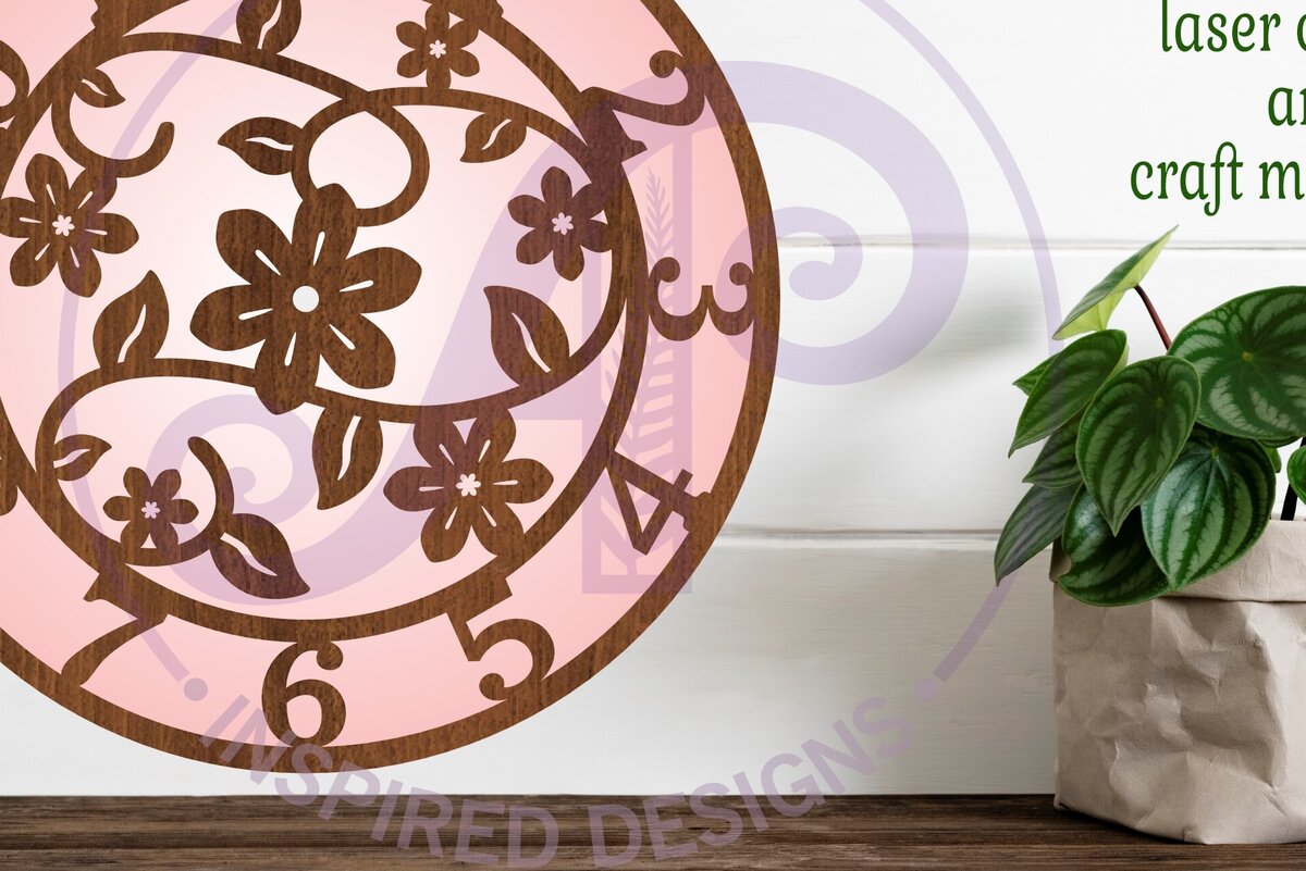 Σετ των 2 Intra απο ξύλο plywood 3mm-4mm πάχος – Vines Floral Clock Files, Δίασταση  20x20 cm INTRAFABR-101941959