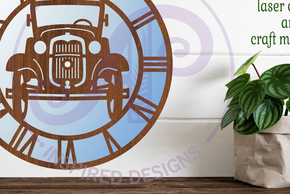 Intra απο ξύλο plywood 3mm-4mm πάχος – Vintage ρολόι τοίχου αυτοκινήτου με κομμένα αρχεία με λέιζερ Δίασταση  40x30 cm INTRAFABR-97758261