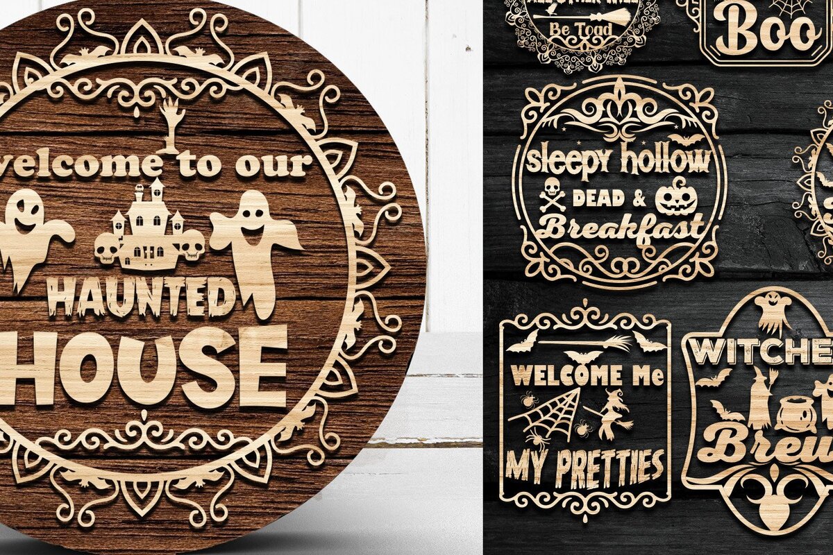 Intra απο ξύλο plywood 3mm-4mm πάχος – Πακέτο vintage Halloween Sign |V-03 Δίασταση  40x30 cm INTRAFABR-38123047