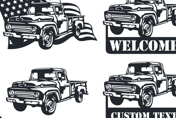 Σετ των 2 Intra απο ξύλο plywood 3mm-4mm πάχος – Vintage παλιά πινακίδα φορτηγού με δυνατότητα κοπής DXF Δίασταση  20x20 cm INTRAFABR-87827869