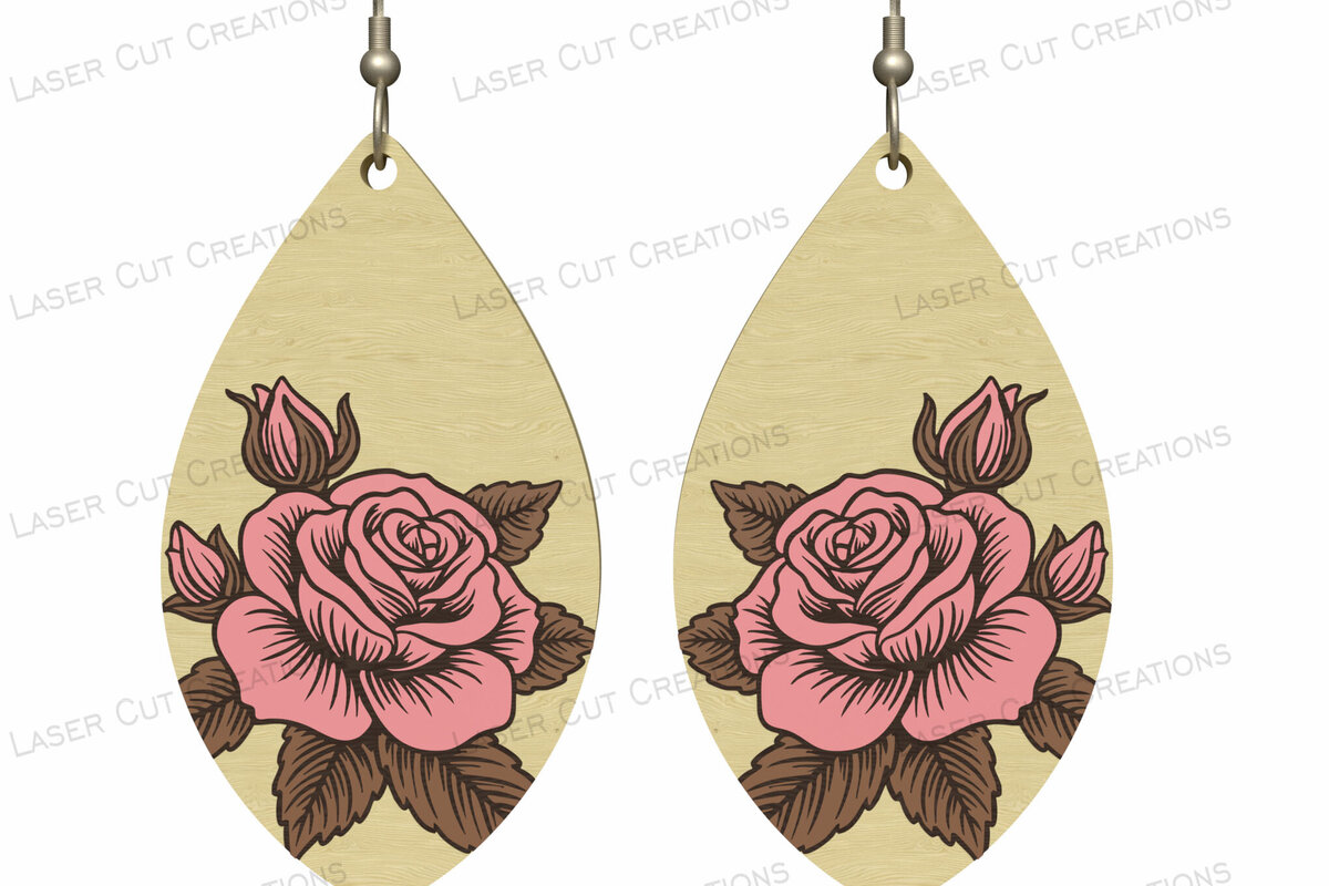 Σετ των 3 Intra απο ξύλο plywood 3mm-4mm πάχος – Vintage Rose Teardrop σκουλαρίκια Δίασταση  5x5 cm INTRAFABR-124634165