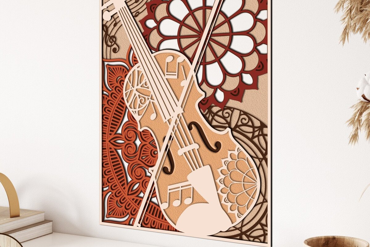 Σετ των 2 Intra απο ξύλο plywood 3mm-4mm πάχος – Πρότυπο κοπής με λέιζερ τρισδιάστατο βιολί Δίασταση  20x20 cm INTRAFABR-31283580