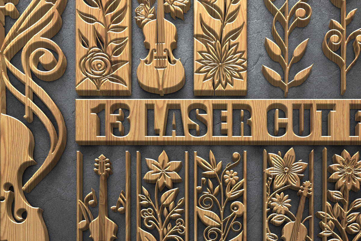 Σετ των 2 Intra απο ξύλο plywood 3mm-4mm πάχος – Πακέτο για βιολί &amp; Floral Laser Δίασταση  20x20 cm INTRAFABR-121986270