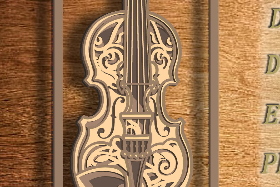 Σετ των 2 Intra απο ξύλο plywood 3mm-4mm πάχος – Πρότυπο με στρώσεις κοπής λέιζερ ΒΙΟΛΙΟΥ 3D Δίασταση  20x20 cm INTRAFABR-76097044