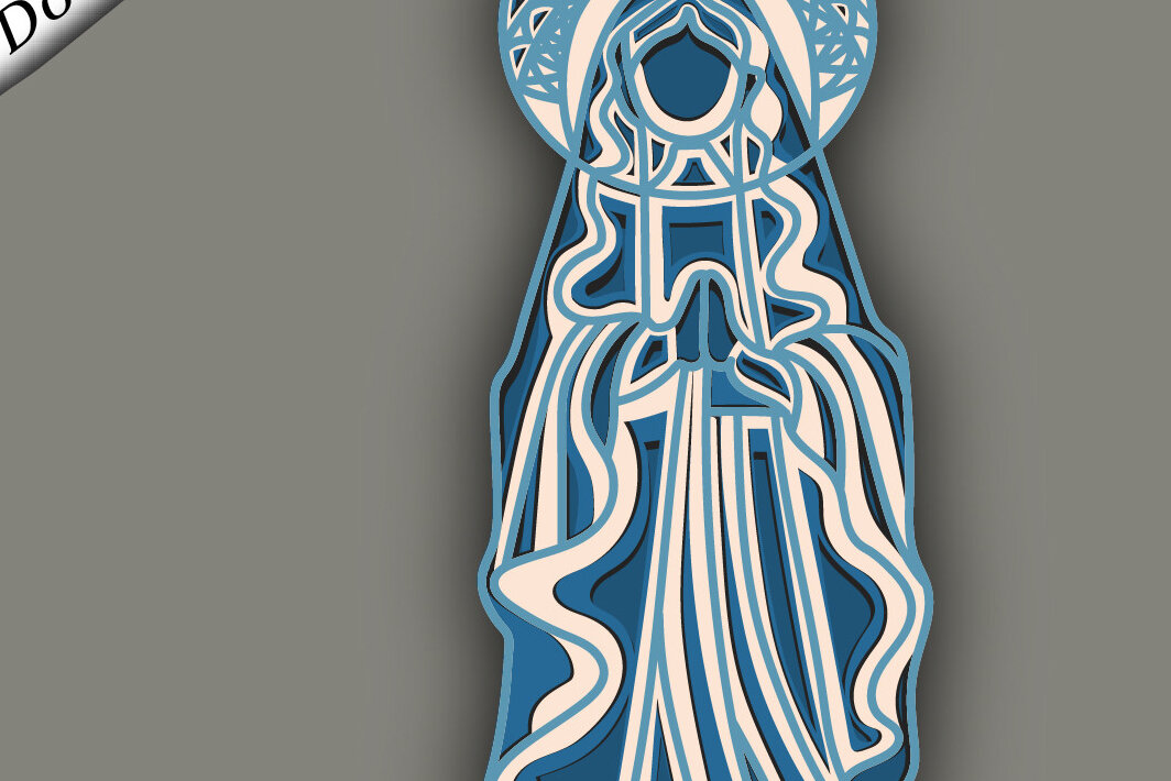 Σετ των 2 Intra απο ξύλο plywood 3mm-4mm πάχος – Virgin Mary Multilayer/Vector Δίασταση  20x20 cm INTRAFABR-62184657