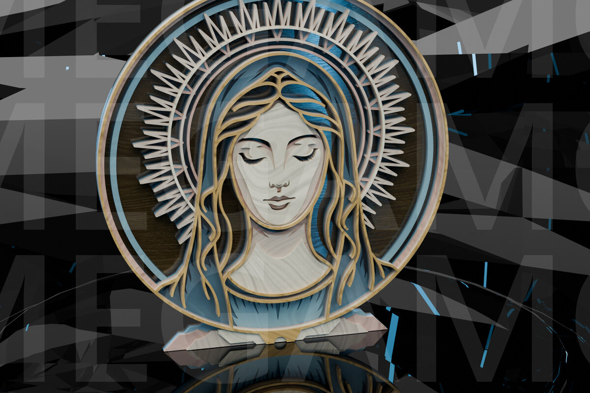 Σετ των 2 Intra απο ξύλο plywood 3mm-4mm πάχος – Virgin Mary Portrait Layered Δίασταση  20x20 cm INTRAFABR-123433182