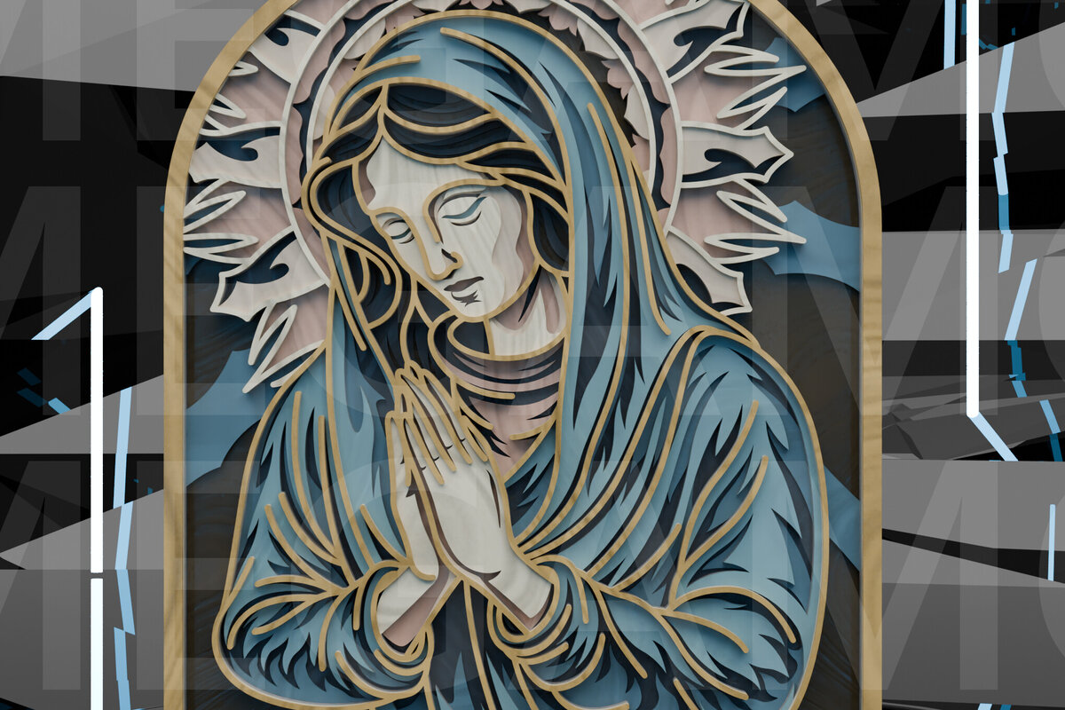 Σετ των 2 Intra απο ξύλο plywood 3mm-4mm πάχος – Παναγία Προσευχόμενη Layered Δίασταση  20x20 cm INTRAFABR-123433235