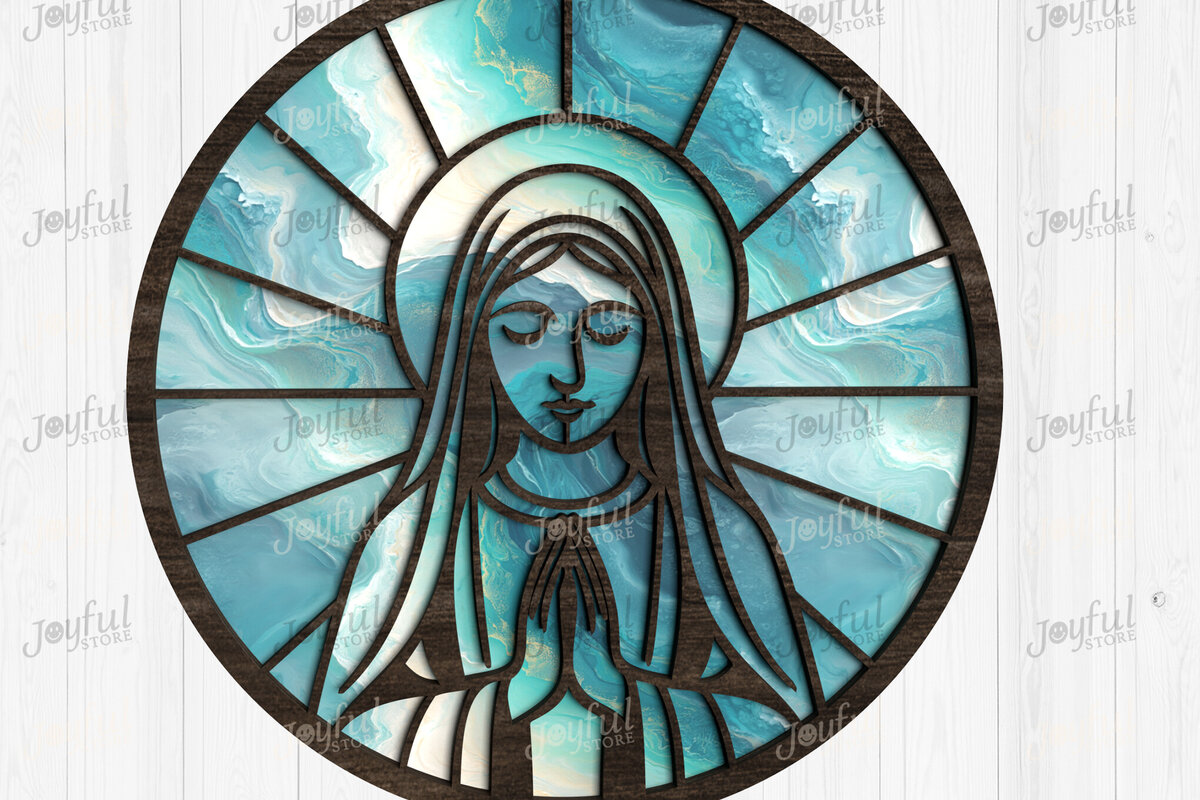 Σετ των 2 Intra απο ξύλο plywood 3mm-4mm πάχος – Virgin Mary Suncatcher Δίασταση  20x20 cm INTRAFABR-124517607