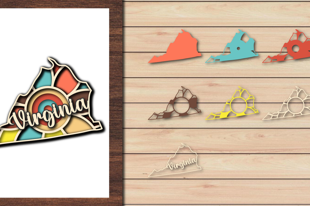 Σετ των 2 Intra απο ξύλο plywood 3mm-4mm πάχος – Κοπή χαρτιού 3d State της Βιρτζίνια ΗΠΑ Δίασταση  20x20 cm INTRAFABR-64957874