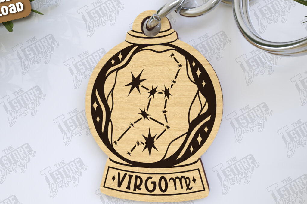 Σετ των 3 Intra απο ξύλο plywood 3mm-4mm πάχος – Μπρελόκ Virgo Zodiac| Ζωδιακός κύκλος Δίασταση  5x5 cm INTRAFABR-123373664